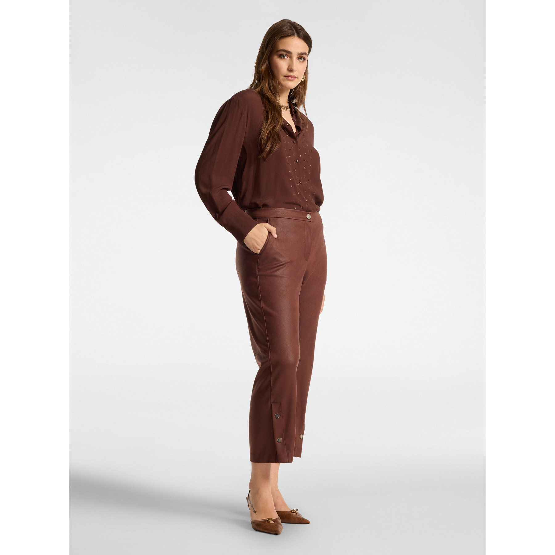 Elena Mirò - Camicia in viscosa con strass - Marrone