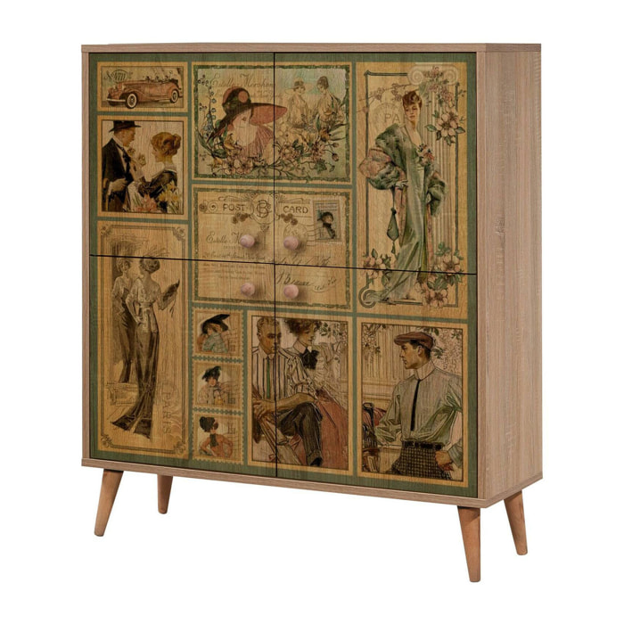 Credenza Agyemang, Buffet da soggiorno, Madia da salotto, Dispensa da cucina, 95x36 h111 cm, Quercia e Multicolore