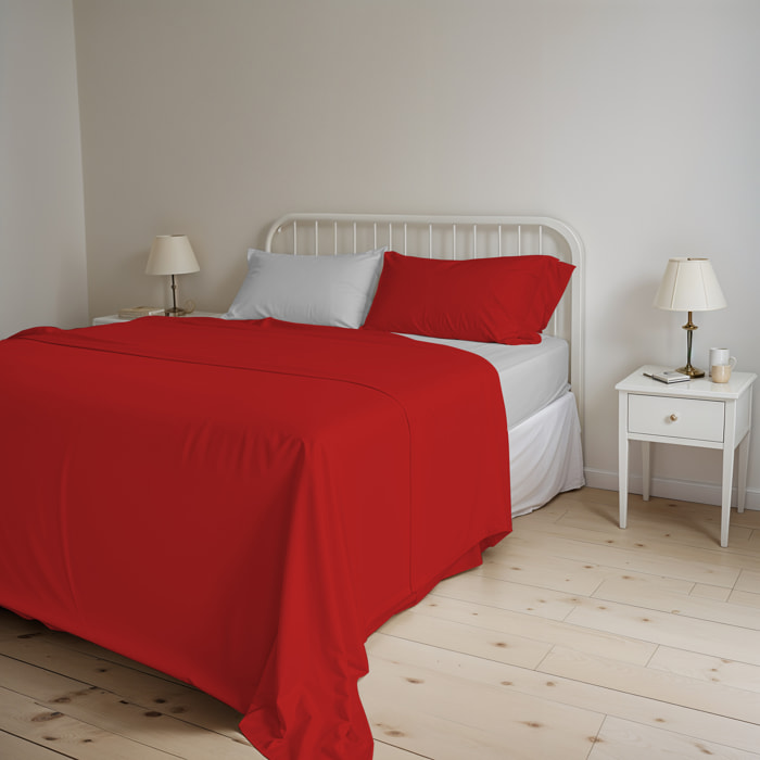 COMPLETO LETTO NATURAL COLOR, 100% Cotone, Made in Italy - ROSSO/GRIGIO CHIARO
