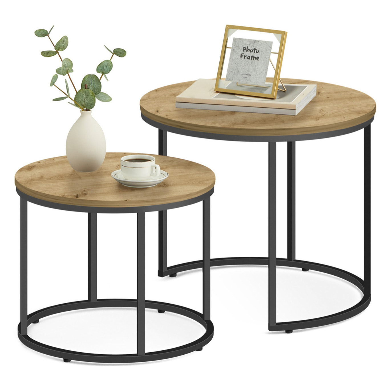 Set di 2 tavolini da caffè industrial Artisan e nero