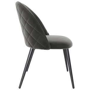 Set di 4 Sedie Imbottite Da Pranzo In Velluto Sedia Gambe In Metallo Nero Schienale Soggiorno Salotto Camera 43 x 47.5 x 80 Cm (Grigio)