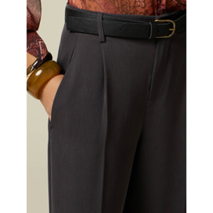 Oltre - Pantaloni palazzo con cintura e pince - Grigio