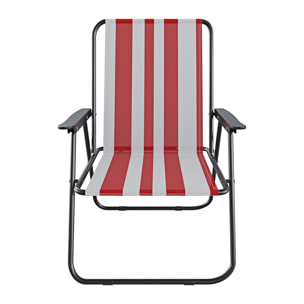 Sedia Pieghevole Da Spiaggia Campeggio Camping Leggera E Resistente In Metallo In Tessuto Oxford 600D Con Braccioli Seggiola Strisce Rosso