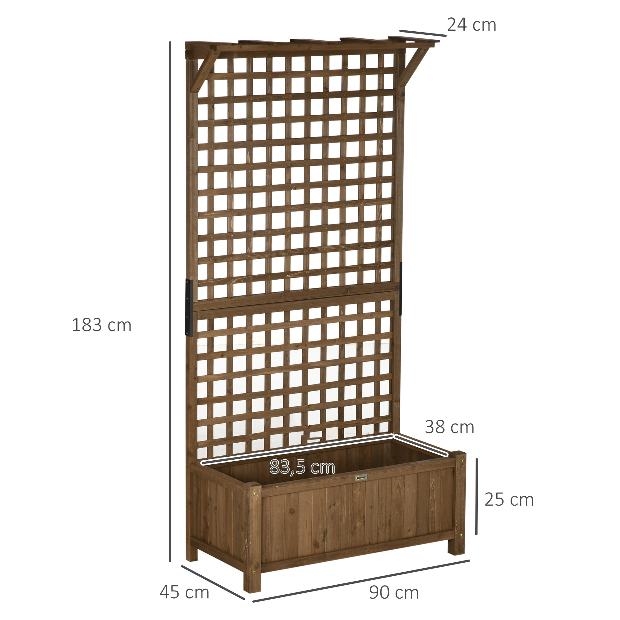 Jardinera con Enrejado de Madera Macetero de Jardín con Soporte para Trepadora Cultivo de Plantas Flores Jardinera con Celosía para Patio Terraza 90x45x183 cm Marrón