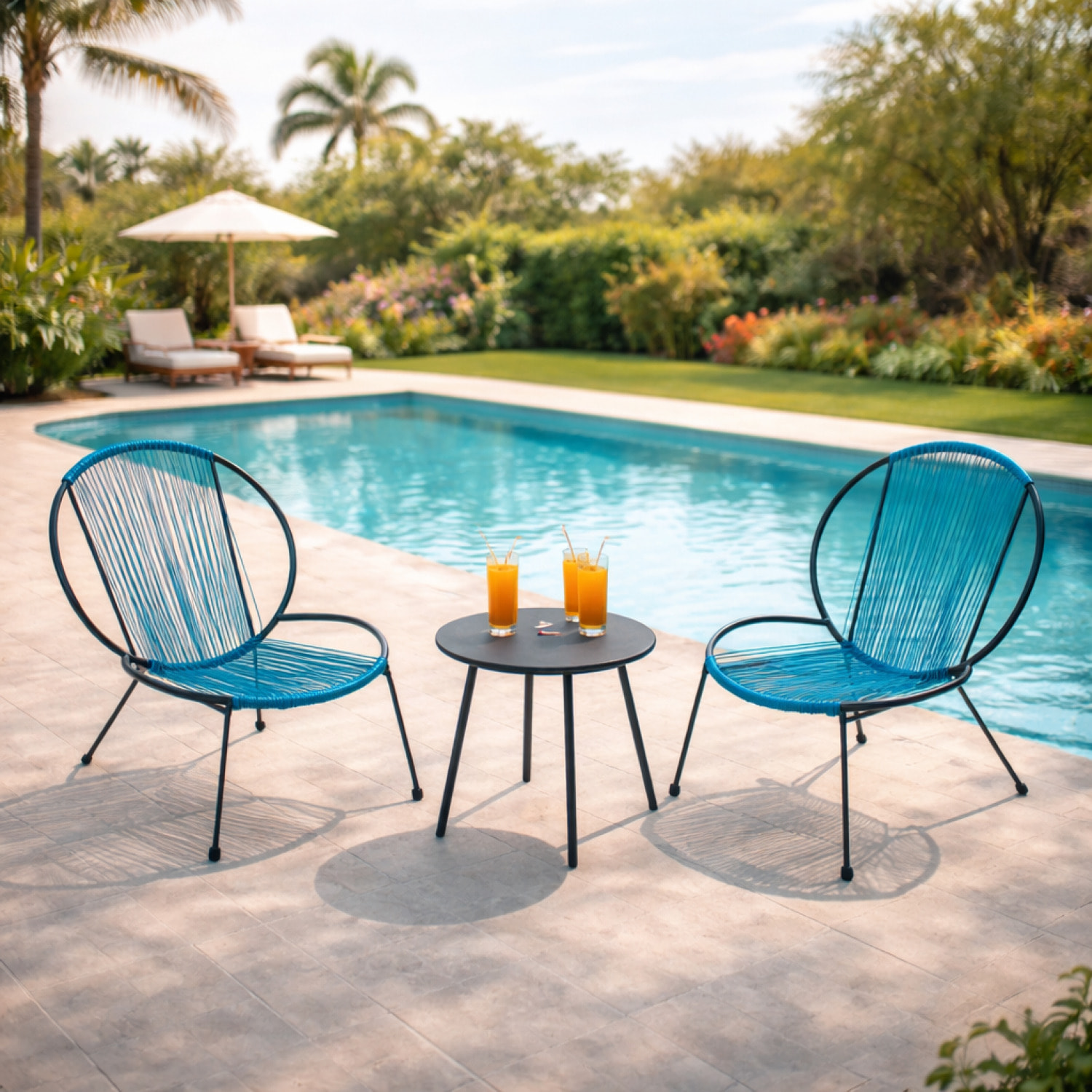 Ensemble de 2 fauteuils + 1 table basse bleu KANEL