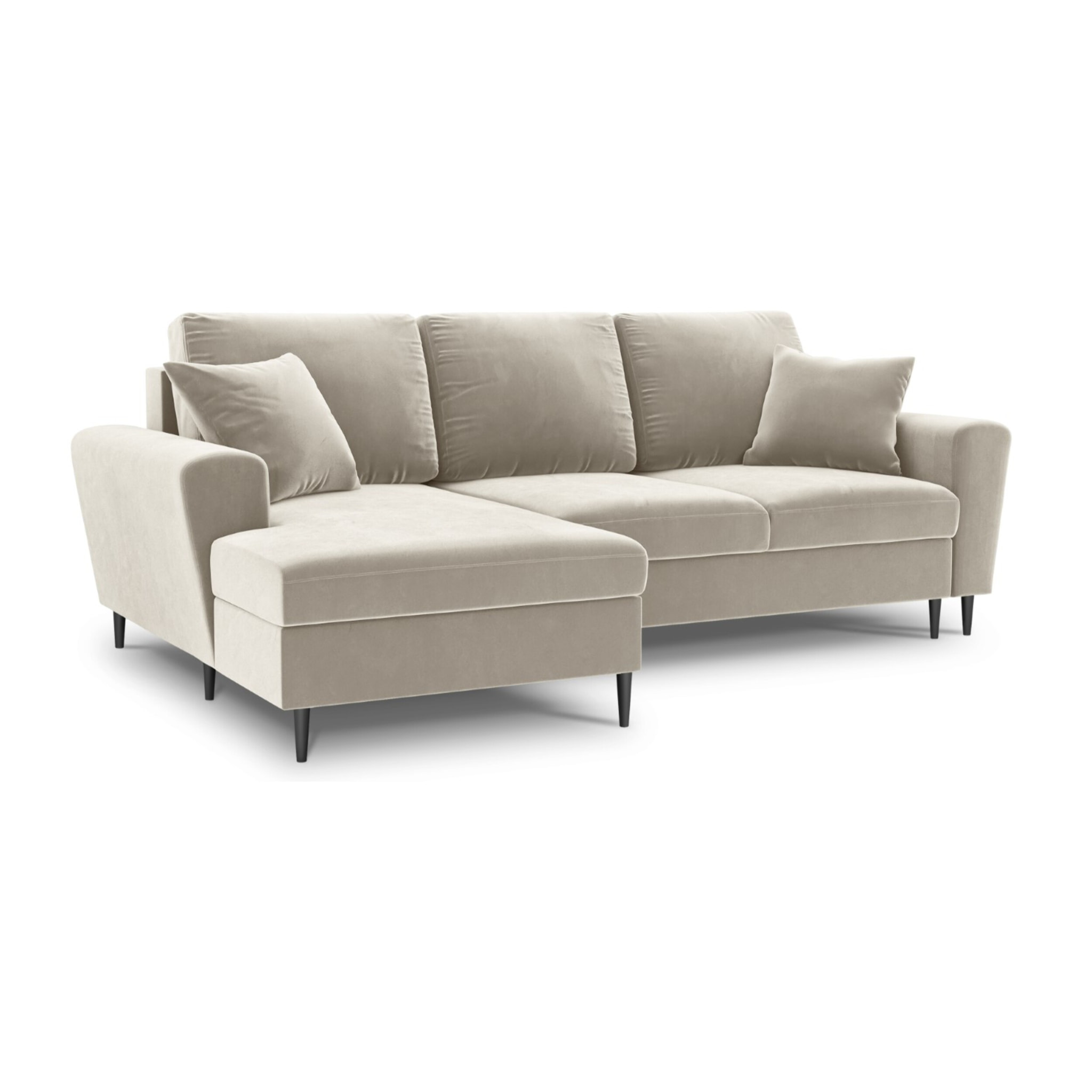 Canapé d'angle gauche convertible avec coffre de rangement "Kyoto" 4 places en velours beige clair