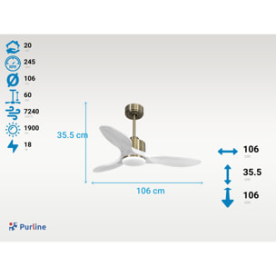 Ventilateur de plafond Réversible  Thermostat Dimmable Wifi Moteur à courant continu Toits en pente Télécommande Lumière à trois tons Hypersilence Mémoire