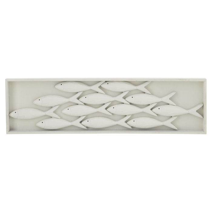 J-Line Objet Mural Poisson - bois - blanc