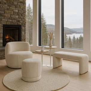 Fauteuil en tissu bouclette beige et structure en bois MALO