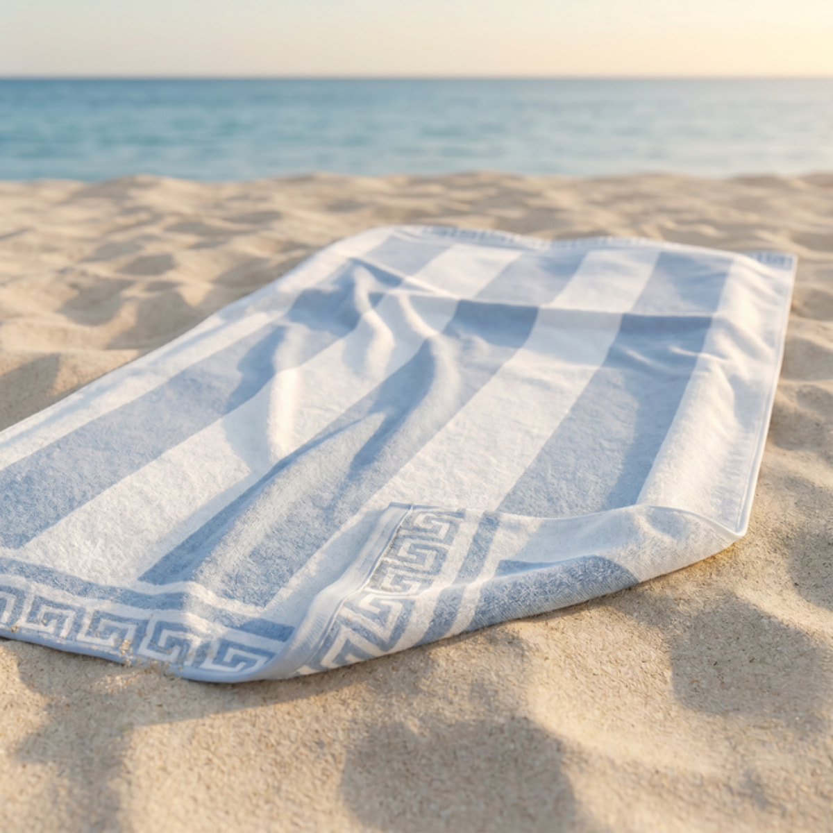 Telo mare in spugna jacquard, 90x165 cm, 100% cotone egiziano, morbido e super assorbente, asciugamano spiaggia grande con bordo greco elegante, resistente e certificato OEKO-TEX, ideale per mare piscina spa e viaggio