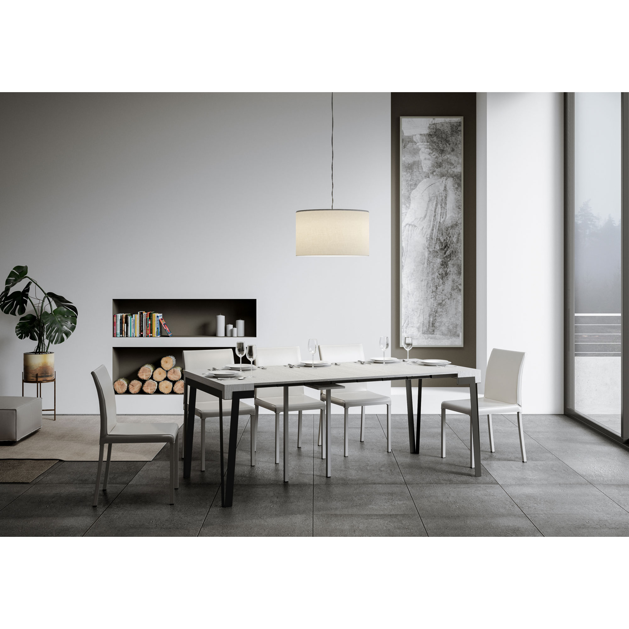 Consola extensible 90x40/196 cm Rio Small Fresno Blanco estructura Antracita