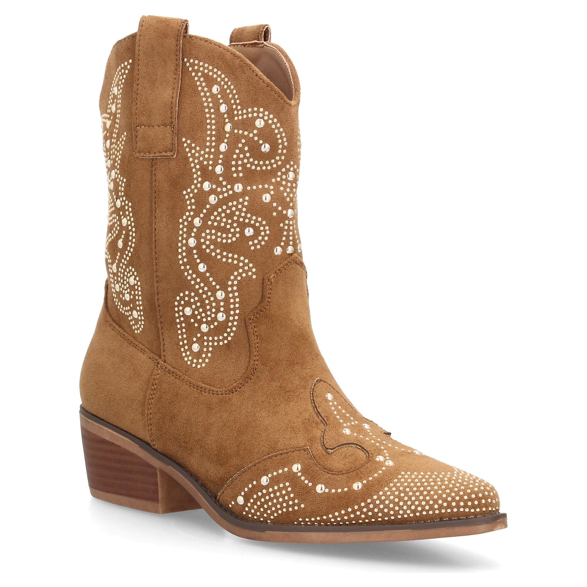 Botín cowboy mujer caña media con tachuelas decorativas y tacón bajo