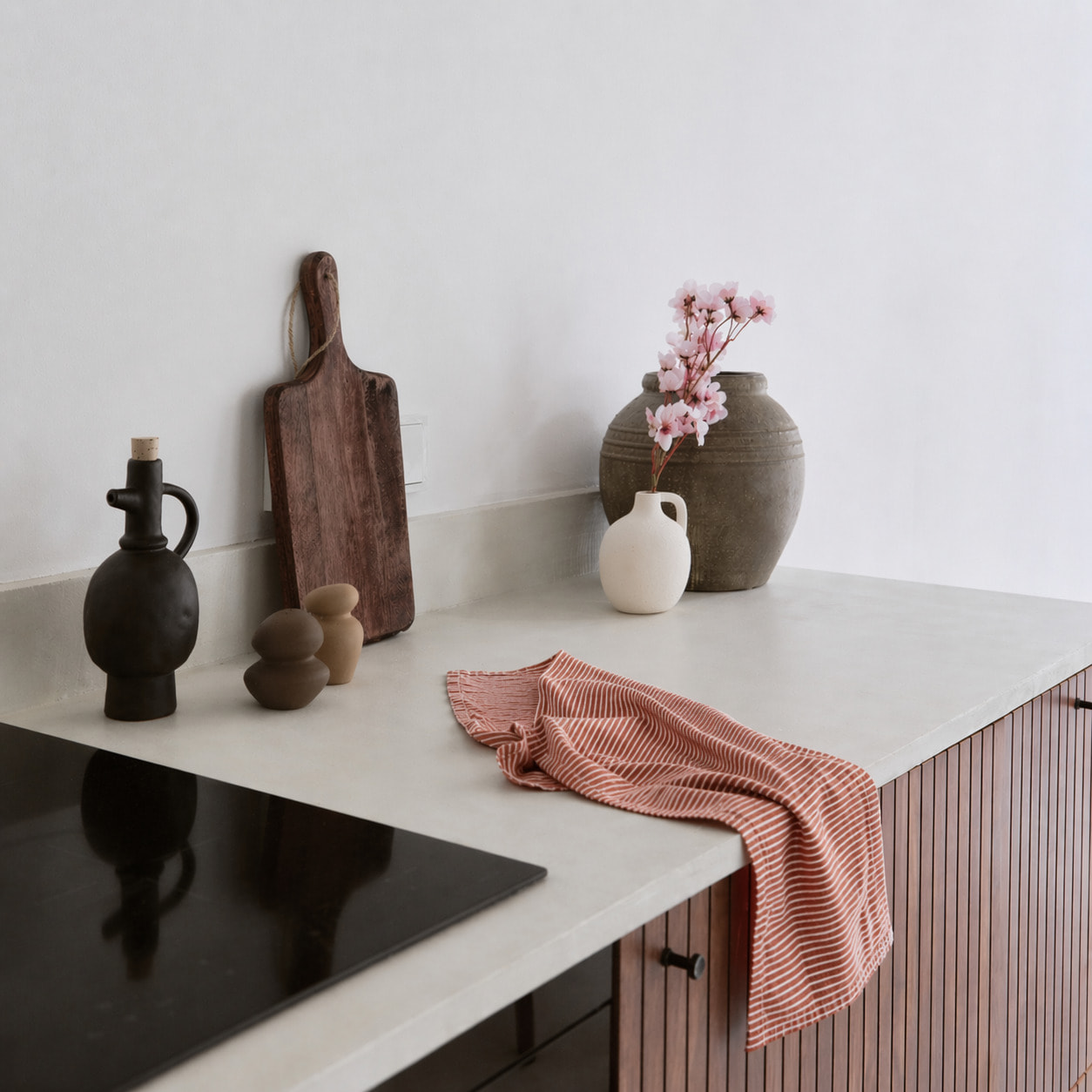 Torchon de cuisine en coton à fines rayures tissées - Terracotta