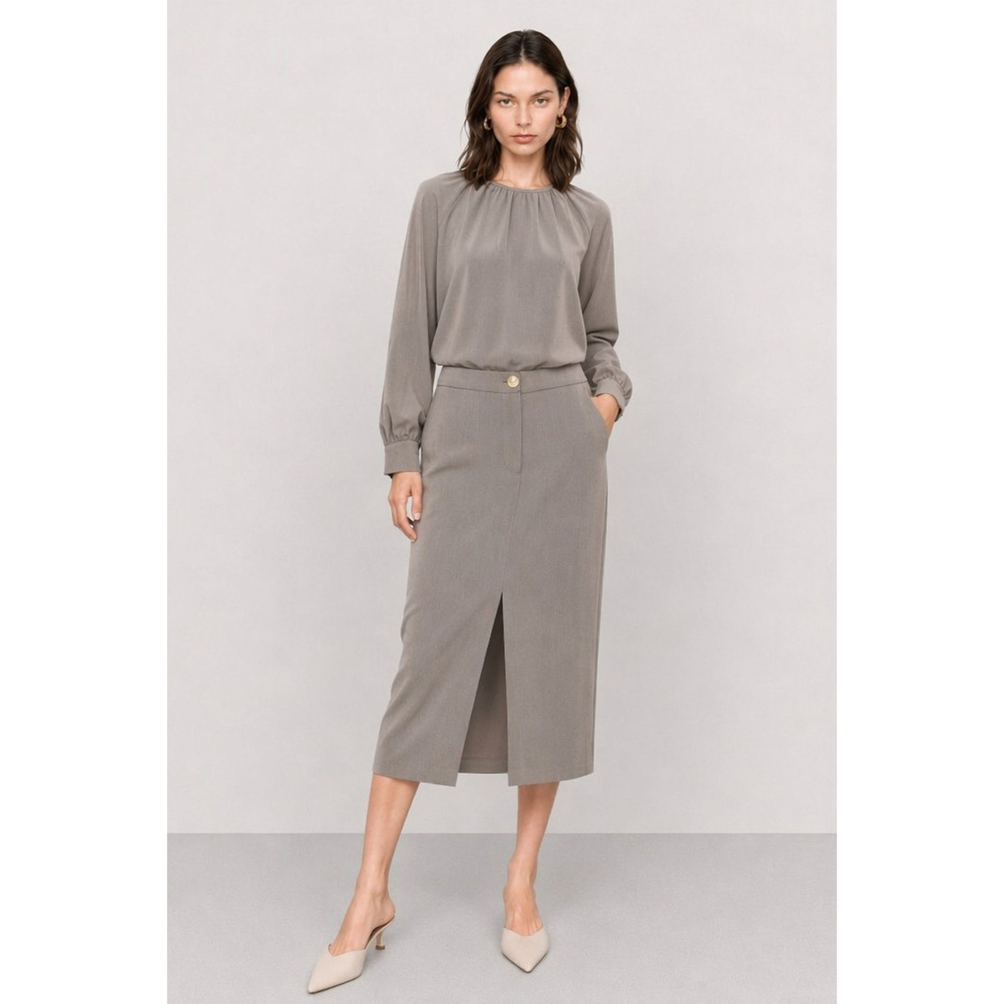 Kocca - Gonna midi da donna a vita alta con spacco e bottone Donna
