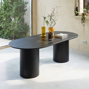 Table à manger oblongue bois d'hévéa et placage chêne 8 places ESTELLE