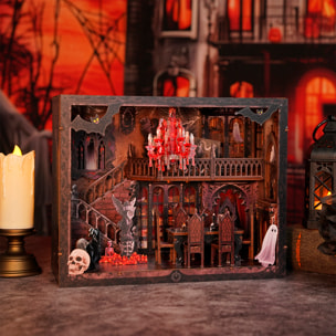 Familia oscura. Book Nook de madera con 155 piezas, diseño 3D realista con gran detalle, luces led y cubierta anti polvo.