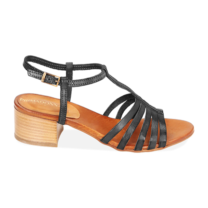 Sandali neri in pelle di vacchetta, tacco 4 cm