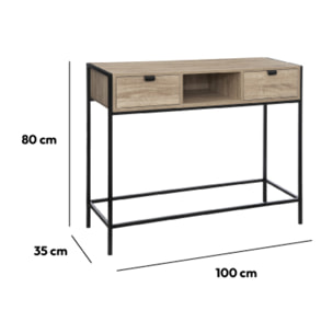 Console 2 tiroirs - Effet bois Noir Aliaj