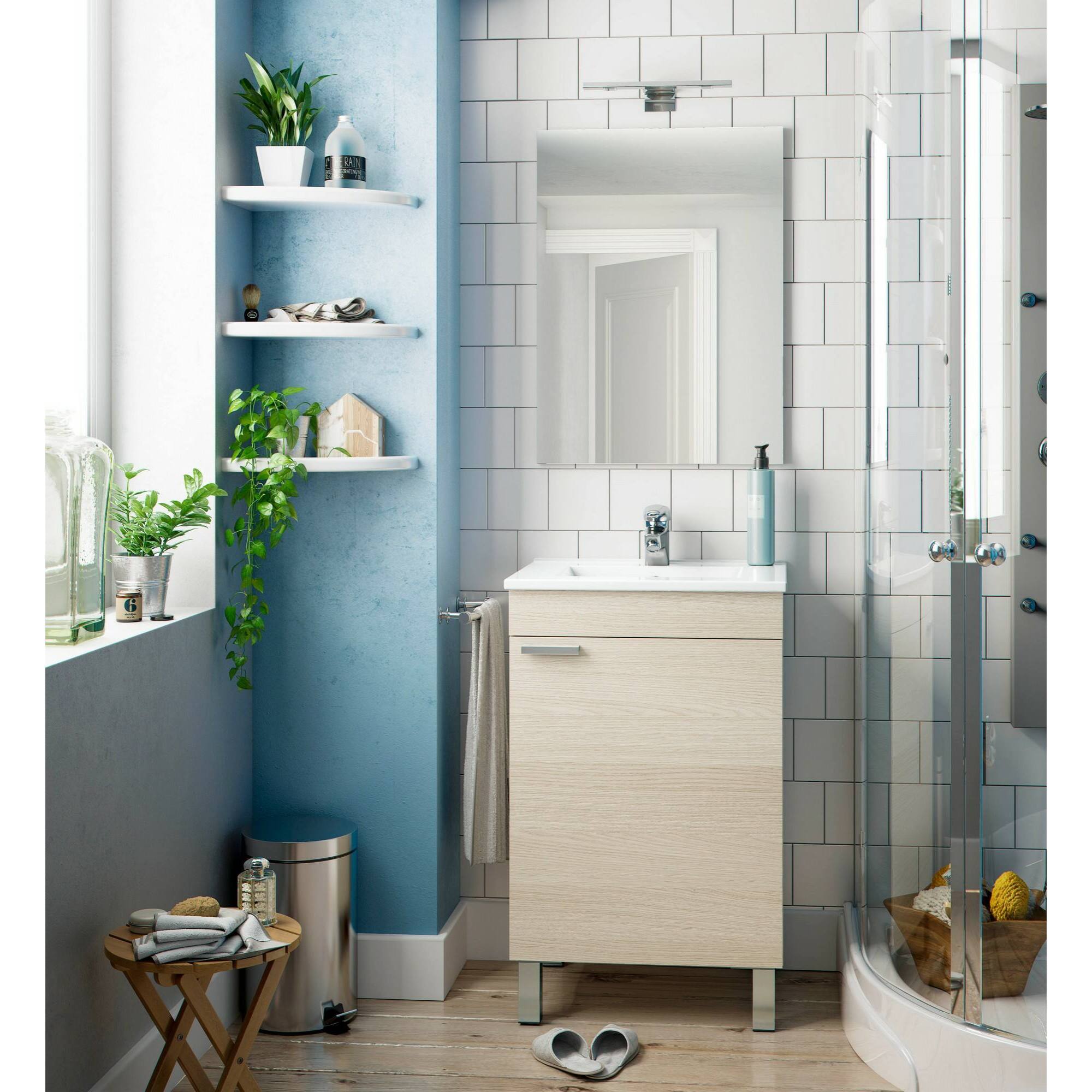 Mobile sottolavabo Iselle, Mobiletto da bagno, Contenitore porta lavabo, Armadio per lavandino, 50x39 h80 cm, Rovere