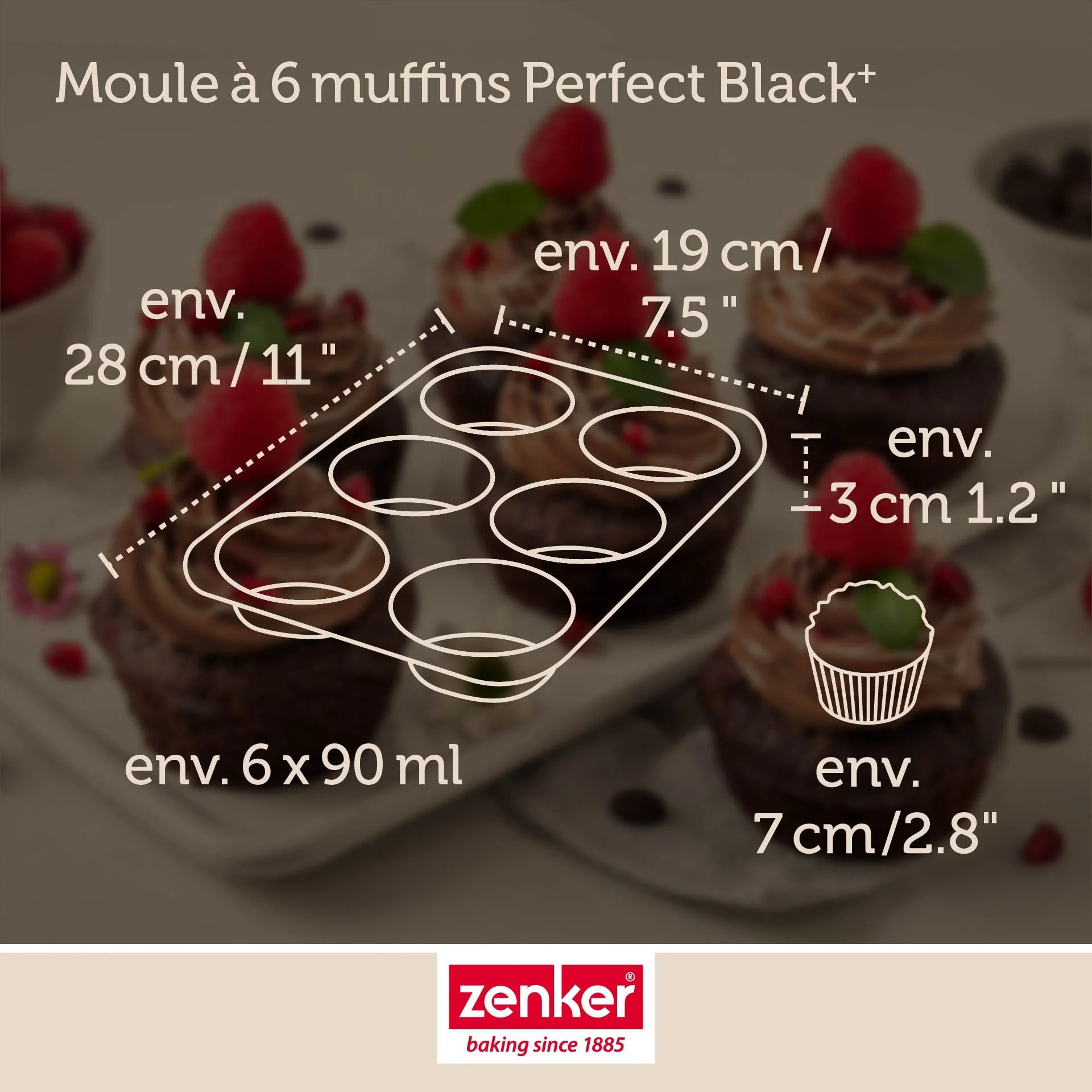 Moule à muffins 6 empreintes 28 x 19 cm Zenker Perfect Black +