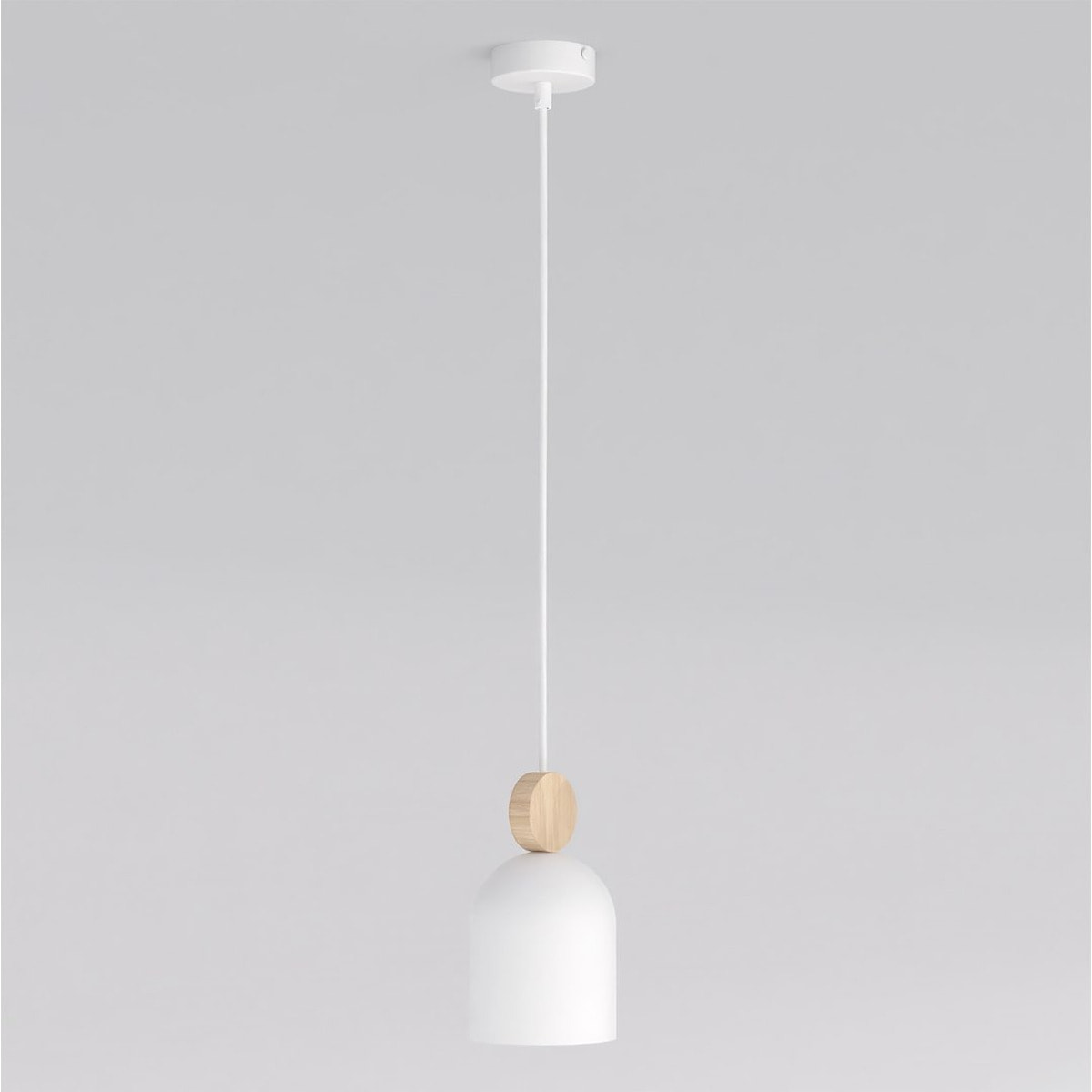 Lampada a sospensione Mesi in acciaio bianco opaco e legno