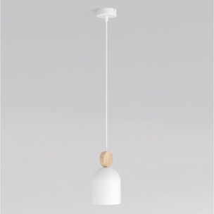 Lampada a sospensione Mesi in acciaio bianco opaco e legno
