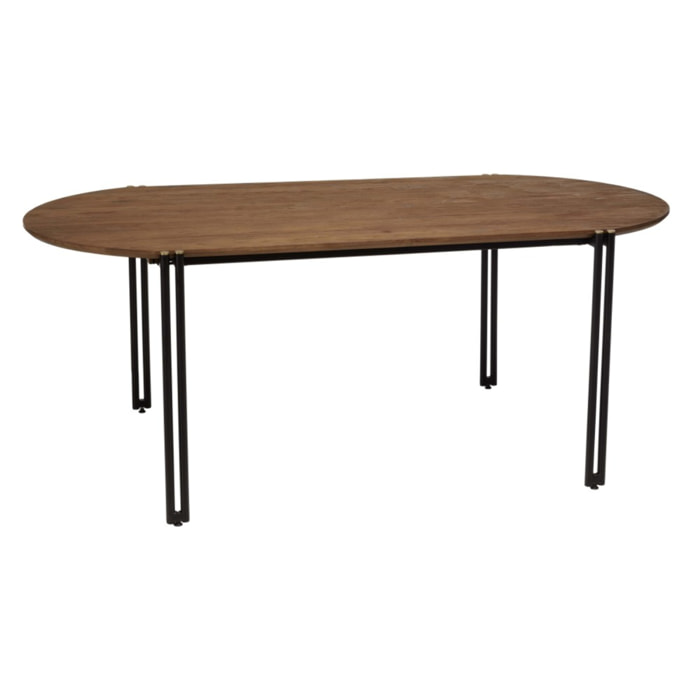 SIXTINE - Table à manger ovale 200x105cm plateau bois de teck recyclé