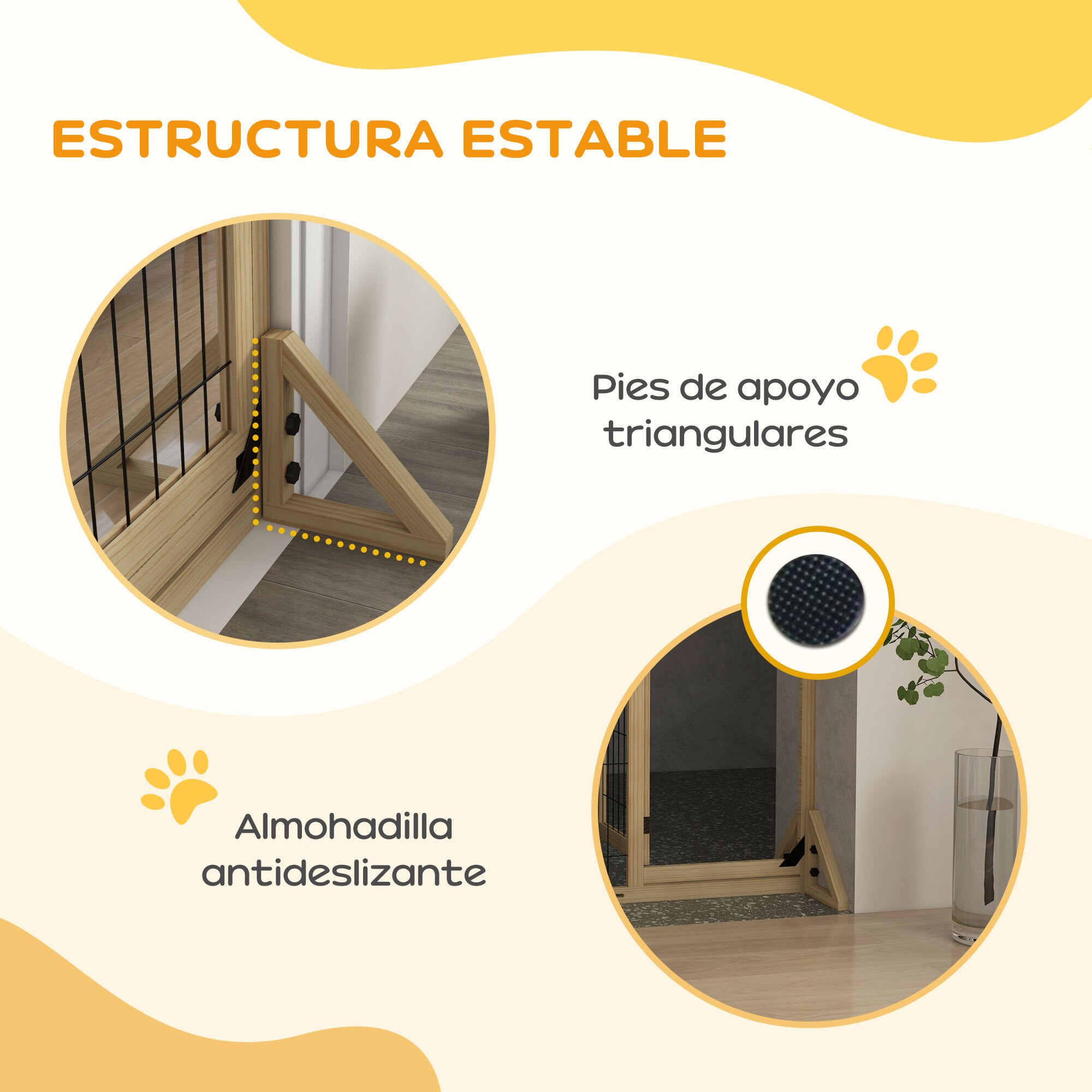 Barrera para Perros de Madera Valla para Mascotas Extensible de 2 Paneles con Patas de Apoyo Triangulares para Puerta Pasillo Escalera 112-159x44x70 cm Natural