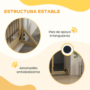 Barrera para Perros de Madera Valla para Mascotas Extensible de 2 Paneles con Patas de Apoyo Triangulares para Puerta Pasillo Escalera 112-159x44x70 cm Natural