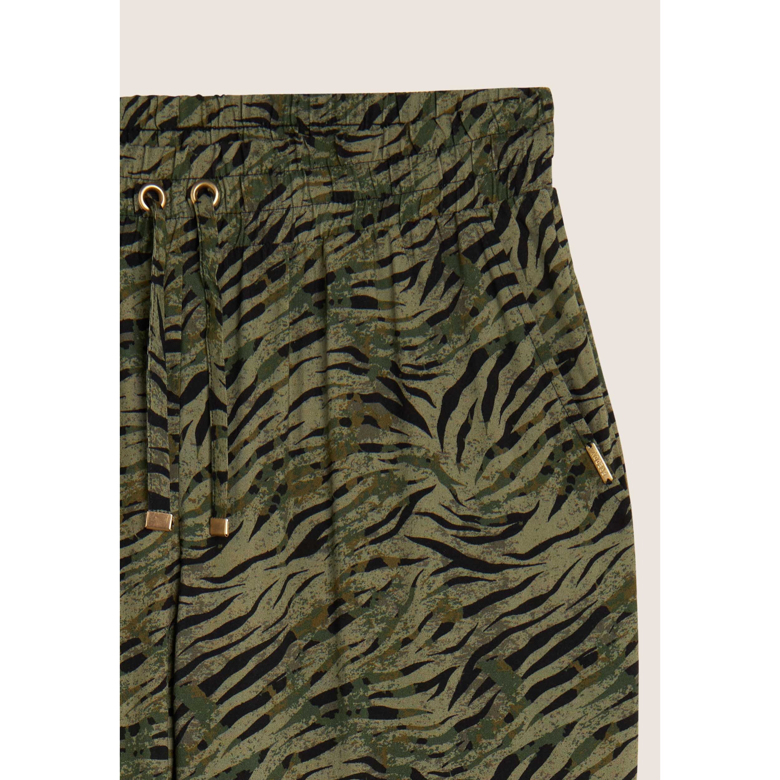 Pantaloni regular fit in viscosa animalier con gamba dritta