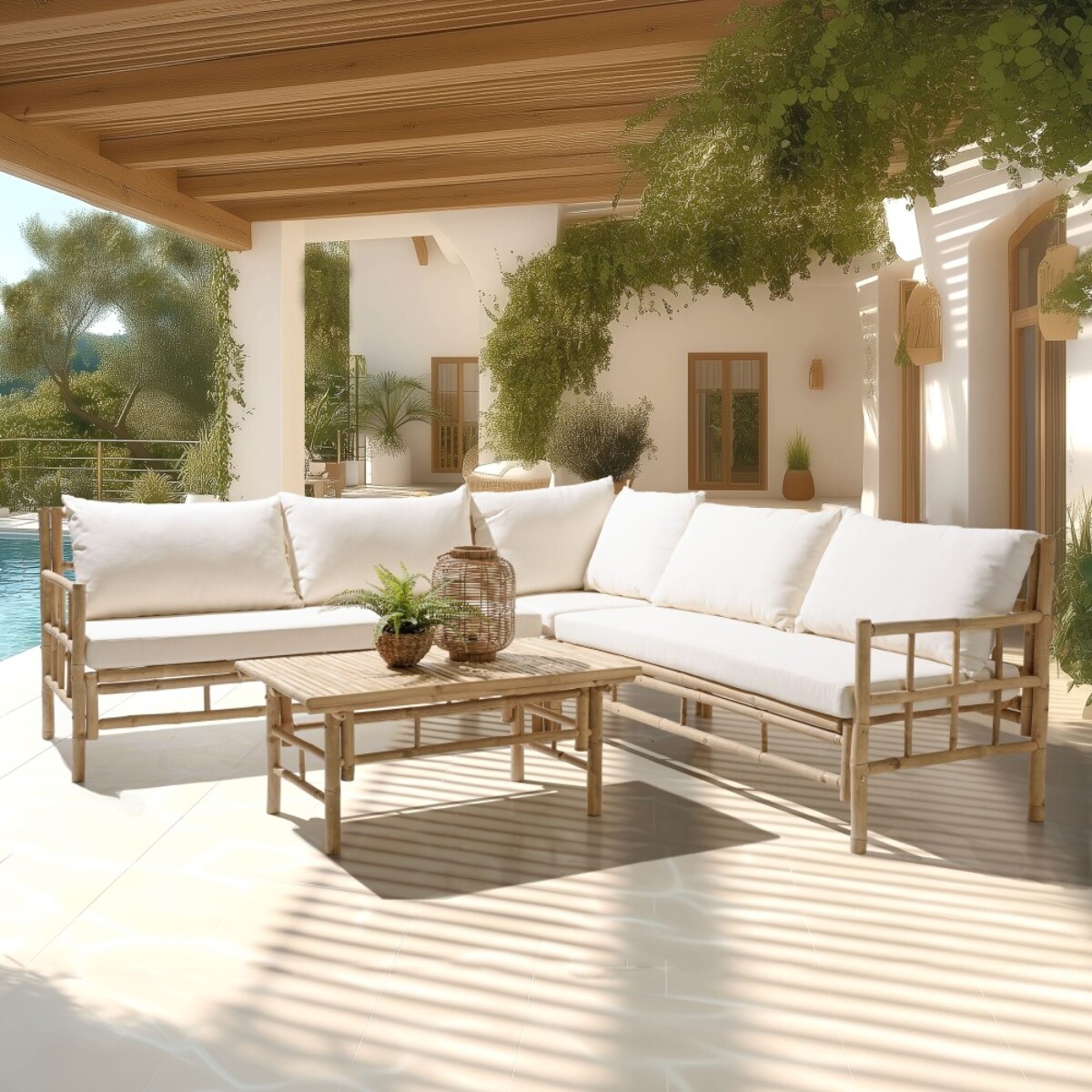 VITAL - Canapé 6 p. 1 table basse en bambou