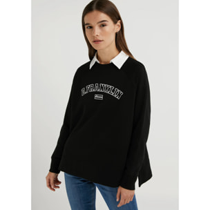 Sudadera de Mujer Varsity Oversized Crew Neck Blanco y Negro D.Franklin