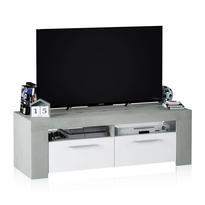 Mueble TV Dara Blanco Artik (Blanco Mate) - Gris Cemento