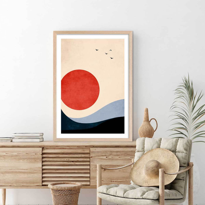 Affiche ""Memoire de vagues"" Affiche + cadre en bois - Chêne