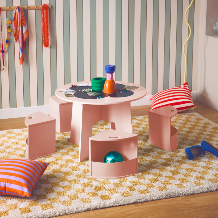 Table avec ardoise et 4 chaises avec rangement pour enfant