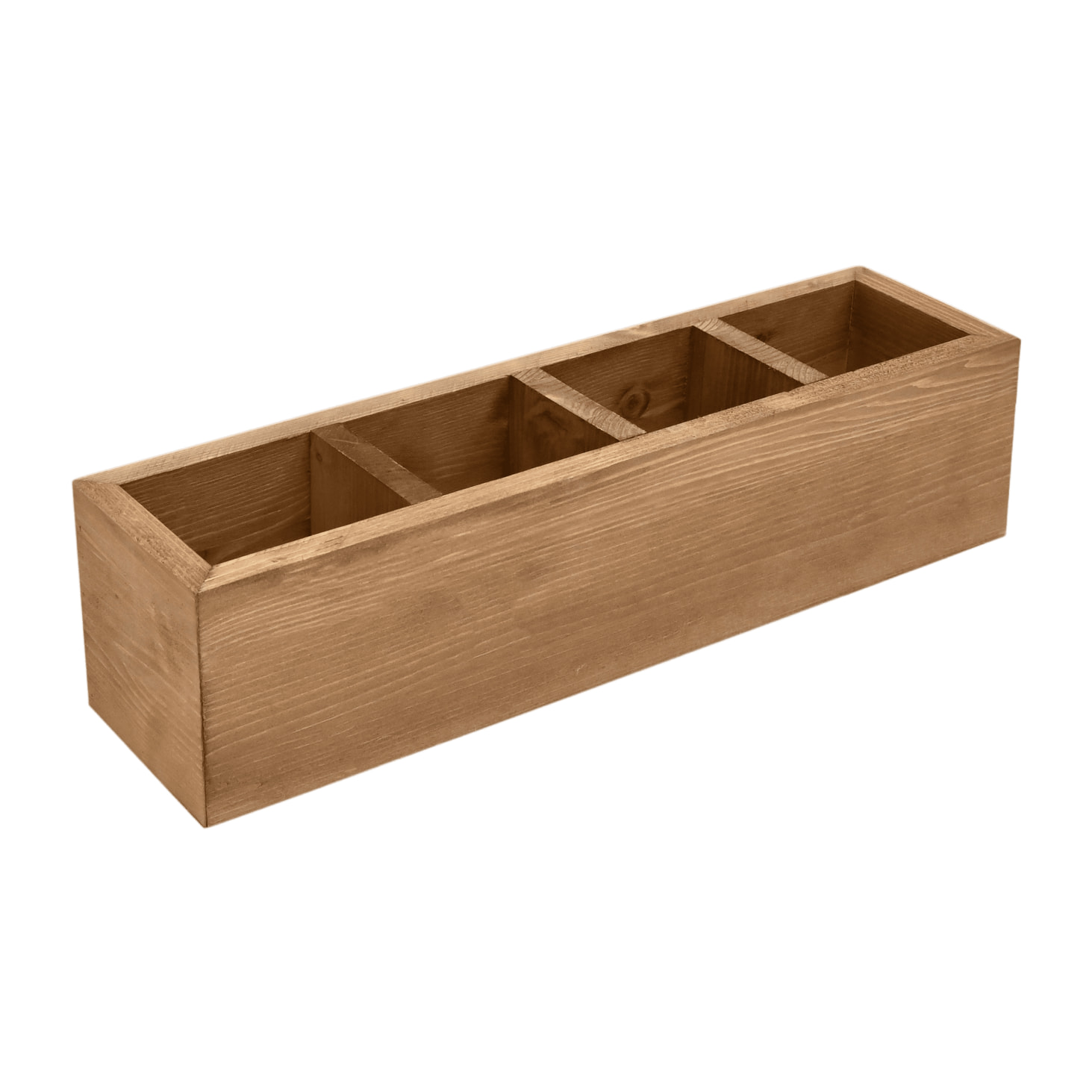 Organizador con cuatro departamentos de madera maciza tono roble oscuro de 10x40cm Alto: 10 Largo: 40 Ancho: 10