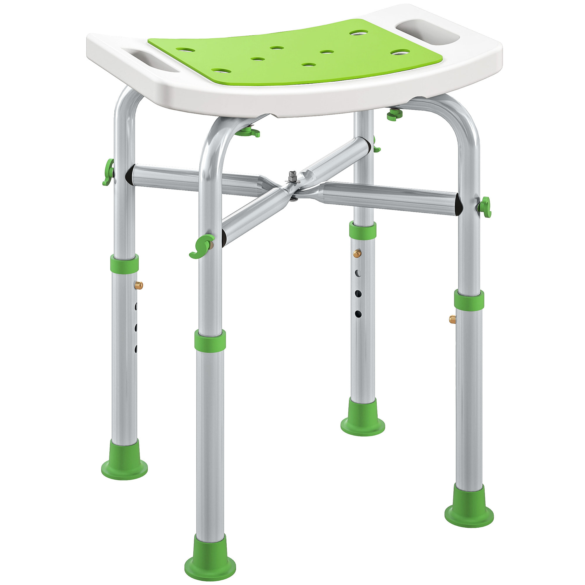 Siège de douche réglable en hauteur tabouret de douche ergonomique pieds antidérapants charge max. 150 Kg alu HDPE blanc vert