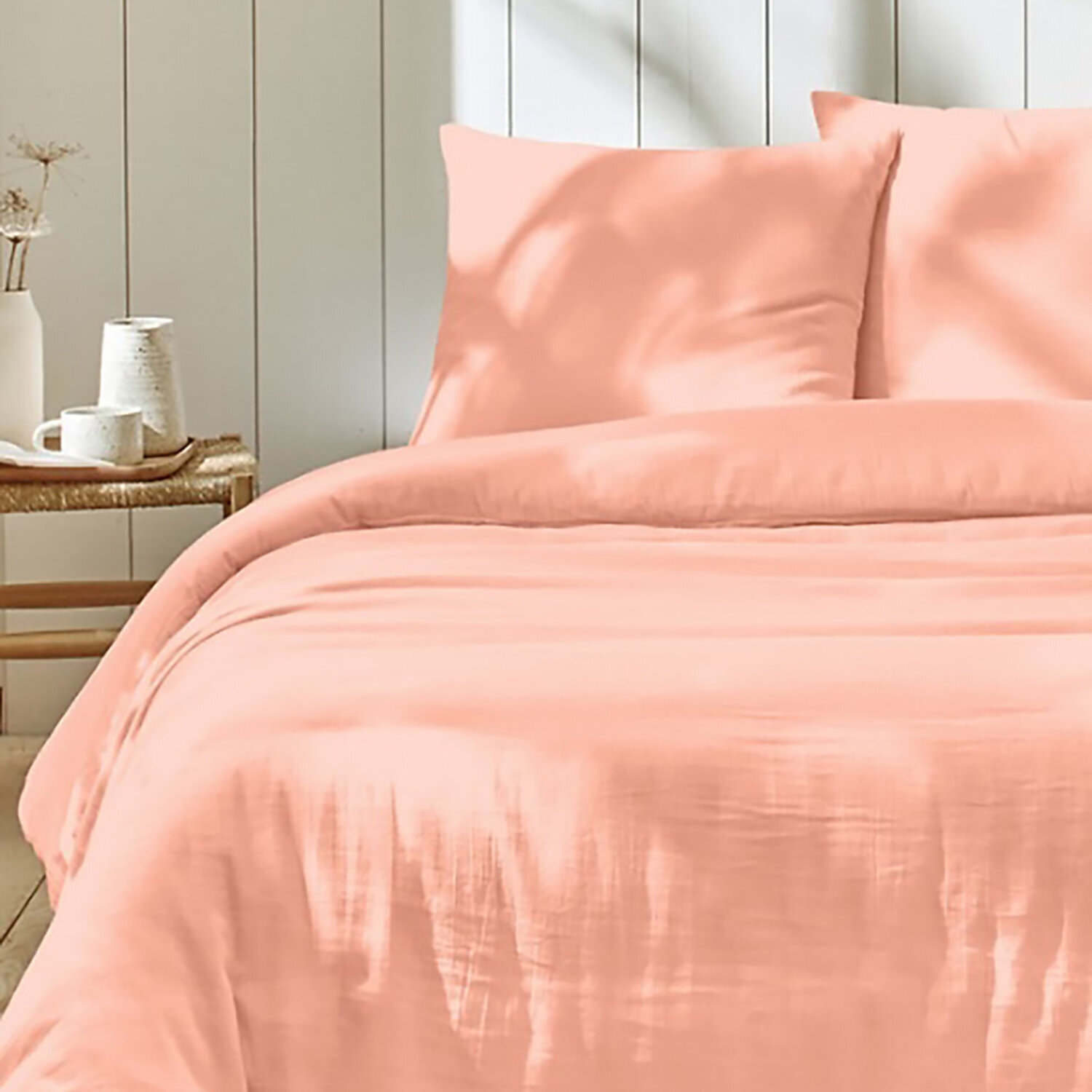 Parure housse de couette 100% gaze de coton unie - ivoire