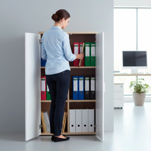 Armadio Armadietto Multiuso Con 2 Ante E Ripiani Regolabili Mobile Salvaspazio in Melaminico Mobile Casa 80 x 119 x 33 Cm Bianco Opaco E Rovere