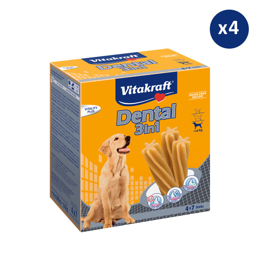 16 x 7 Friandises pour Chien Taille M (+10kg) - Dental 3 en 1 - Vitakraft