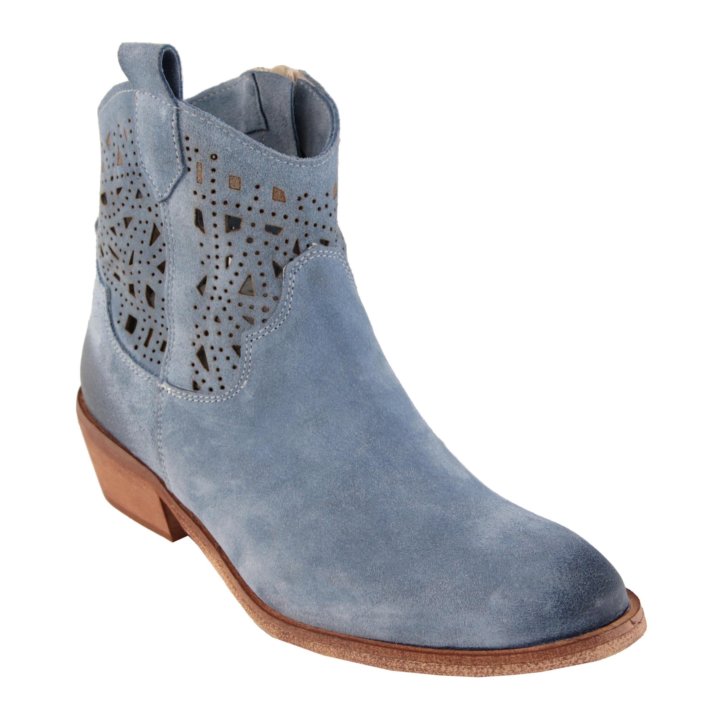 Stivaletti texani bassi in pelle scamosciata laserata