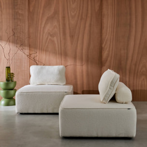 Lot de 2 chauffeuses pour canapé modulable tissu bouclette crème 1 place Bao. L 90 x P 90 x H 74cm