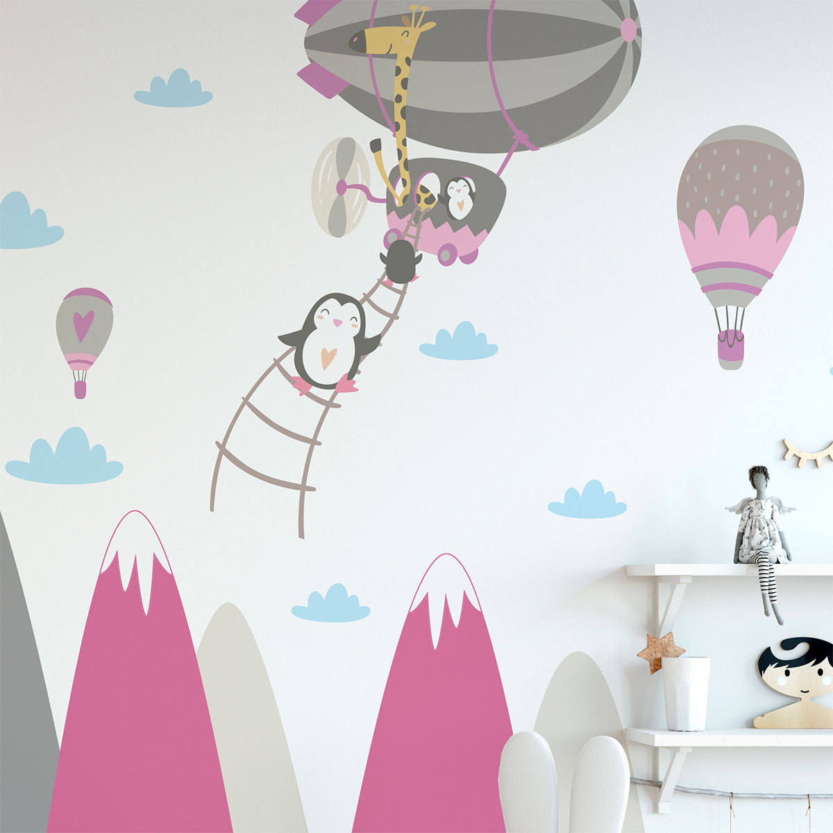 Stickers muraux enfants - Décoration chambre bébé - Autocollant Sticker mural géant enfant montagnes scandinaves ANIMAUX HEUREUX