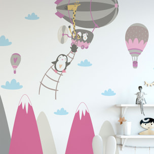 Stickers muraux enfants - Décoration chambre bébé - Autocollant Sticker mural géant enfant montagnes scandinaves ANIMAUX HEUREUX