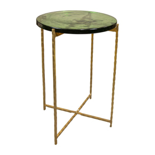 Table d'appoint avec plateau en verre vert et pieds en métal doré BELLI