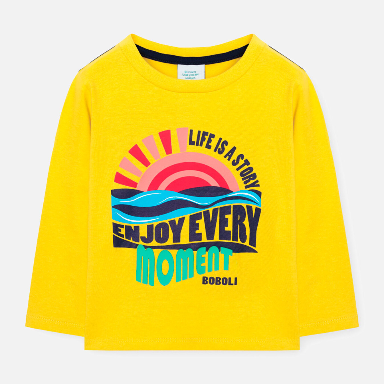 Camiseta niÃ±o estampada, mangas largas, amarillo