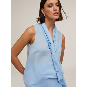 Motivi - Blusa senza maniche con sciarpa plissé - Azzurro