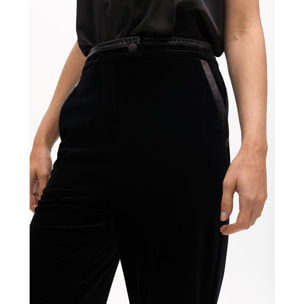 Pantaloni dritti in velluto con dettagli in eco pelle