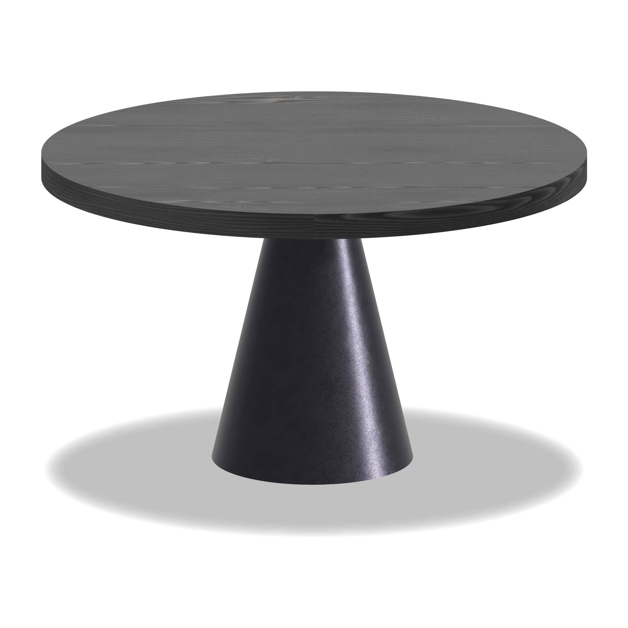 Artù Black - Tavolo da pranzo rotondo Ø 120 cm in legno laminato con base a cono in metallo, top nero