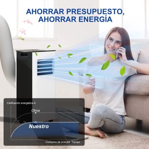 Aire Acondicionado Portátil 3 en 1 9000 BTU Enfriador Ventilador Deshumidificador 24,1 L/Día con Control Remoto Pantalla LED Temporizador 24h 2 Velocidades para Habitación 28m² Blanco